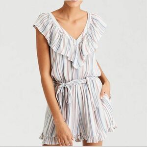 AEO American Eagle Outfitters Stripe Vneck Romper Red Blue